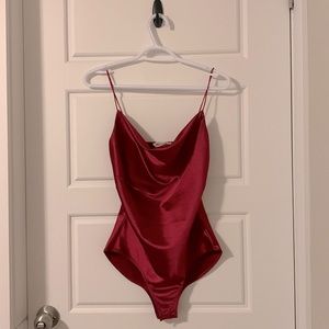 Red Satin Cowl Neck Bodysuit